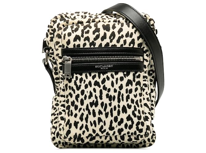 Saint Laurent White Leopard Print Sid Messenger Bag Leather Cloth Pony-style calfskin Cloth  ref.1318220