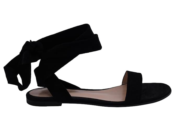 Gianvito Rossi Ankle Wrap Flat Sandals in Black Suede   ref.1318257