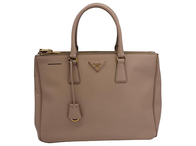 Prada Saffiano Lux Large Double Zip Tote in Beige Leather Pony-style calfskin  ref.1318262