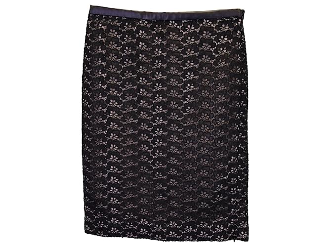 Diane Von Furstenberg Lace Nude Lining Pencil Skirt in Black Cotton  ref.1318274