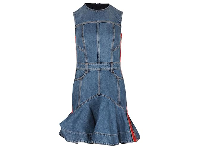 Alexander McQueen Side Stripe Detail Flared Mini Dress in Blue Denim Cotton  ref.1318283