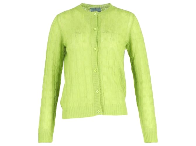 Prada Cable-Knit Cardigan in Green Wool  ref.1318289