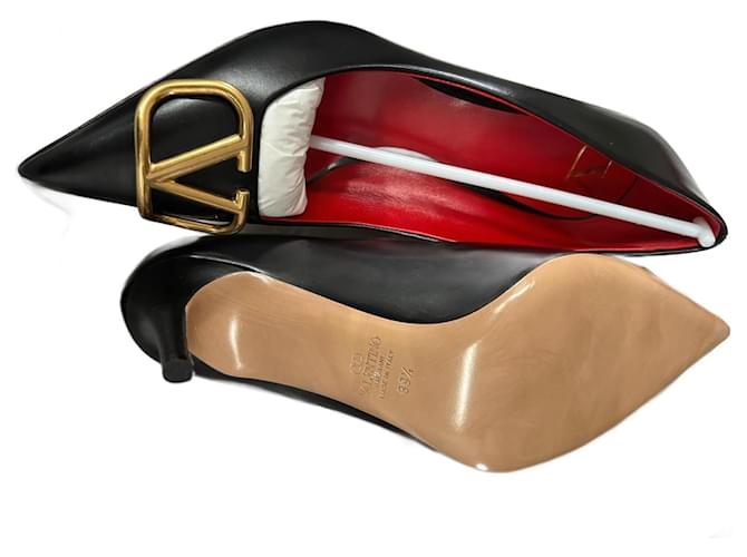 Zapatos de tacón Valentino Garavani decollete Pumps VLogo de cuero Negro  ref.1318363