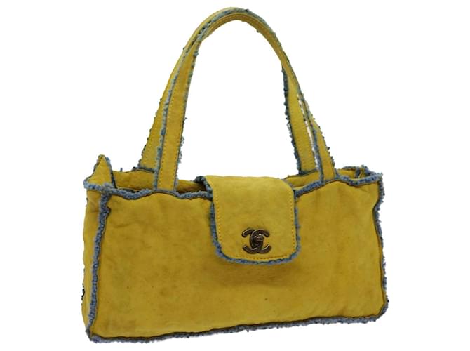 CHANEL Turn Lock Hand Bag Mouton Yellow CC Auth bs13029 Cotton  ref.1318384