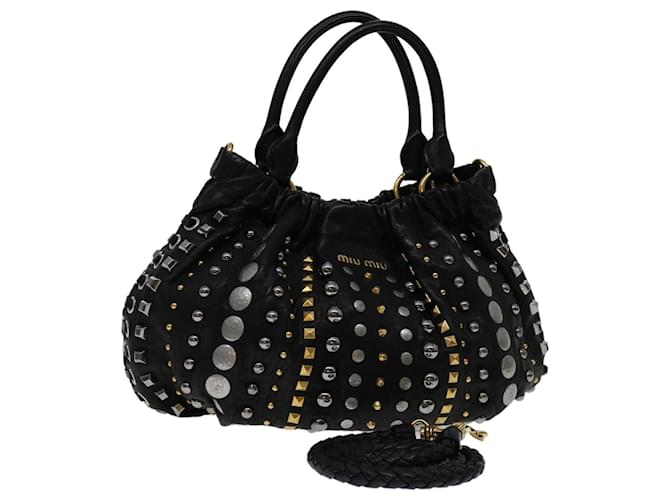 Miu Miu Studs Hand Bag Leather 2way Black Auth bs13026  ref.1318399