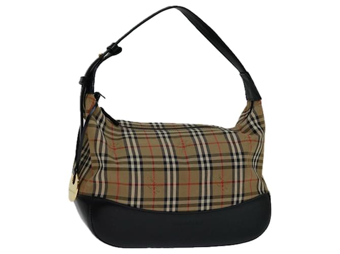 BURBERRY Nova Check Shoulder Bag Canvas Beige Black Auth bs12775 Cloth  ref.1318458