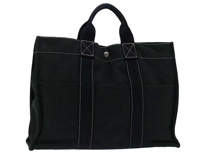 Hermès HERMES Deauville MM Bolso tote Lona Negro Auth bs12721 Lienzo  ref.1318486