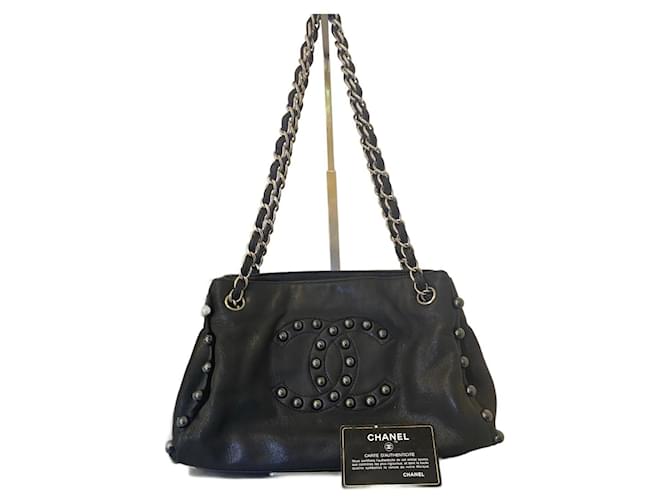 Chanel Small Black Soft Lambskin Leather Pearl Obsession Tote SHW Silver hardware  ref.1318504