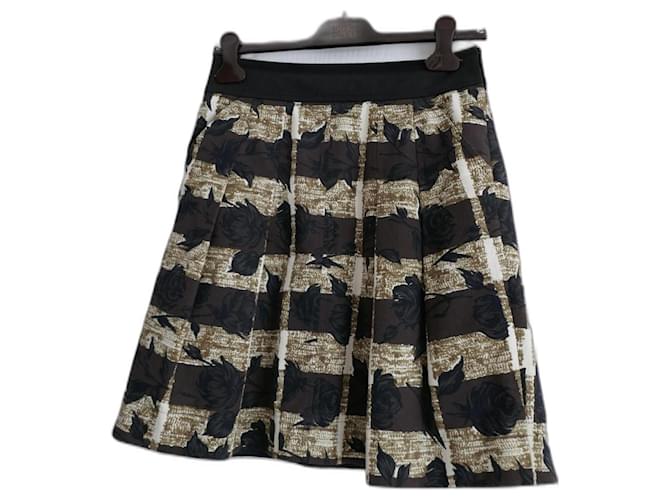Kenzo pleated skirt Black Cream Bronze Dark brown Cotton  ref.1318506