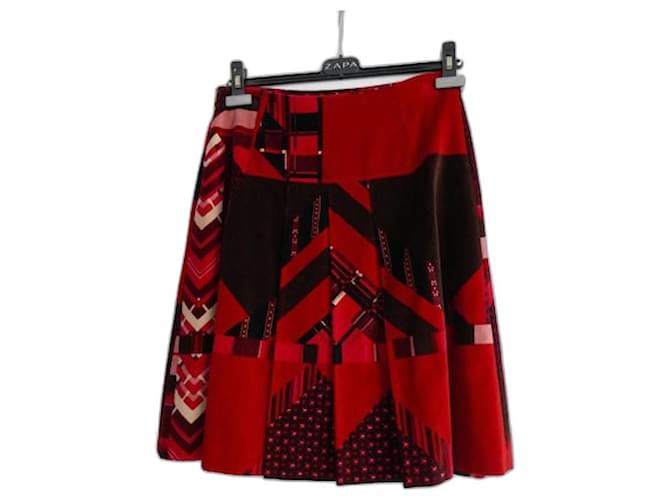 Falda midi de terciopelo Kenzo Negro Rosa Roja Algodón  ref.1318508