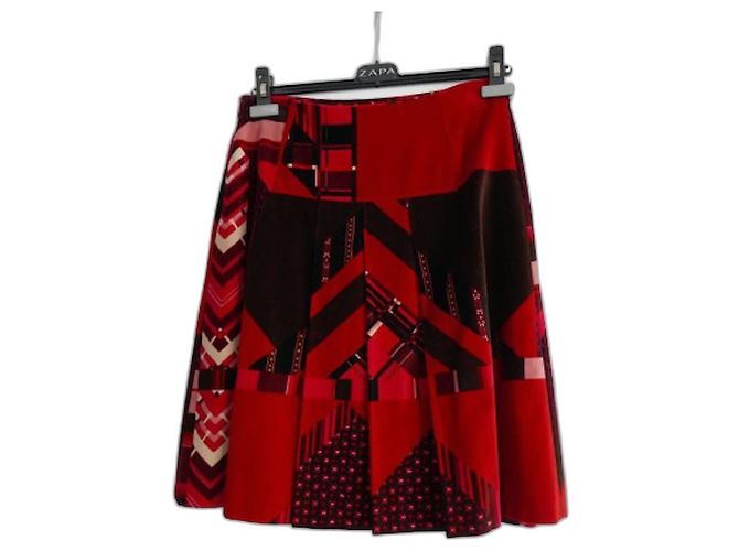 Saia midi de veludo Kenzo Preto Rosa Vermelho