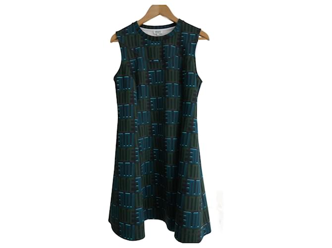 Kenzo tunic dress Black Blue Olive green Turquoise Polyester  ref.1318510
