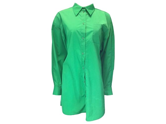 Autre Marque Maison Rabih Kayrouz Robe chemise verte en nylon boutonnée à manches longues et dos nu Synthétique  ref.1318533