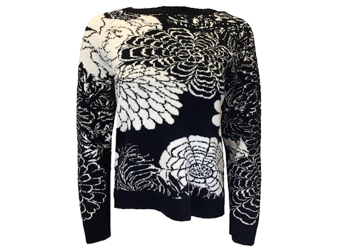 Autre Marque Lamberto Losani Black / White Floral Patterned Long Sleeved Knit Sweater Cotton  ref.1318541