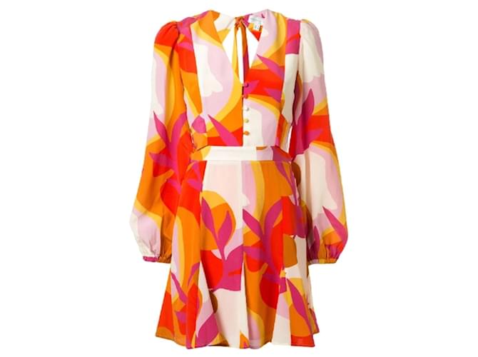Autre Marque Rebecca Vallance Pink / Orange Multi Paradise Print Long Sleeved Silk Crepe De Chine Mini Dress Multiple colors  ref.1318547