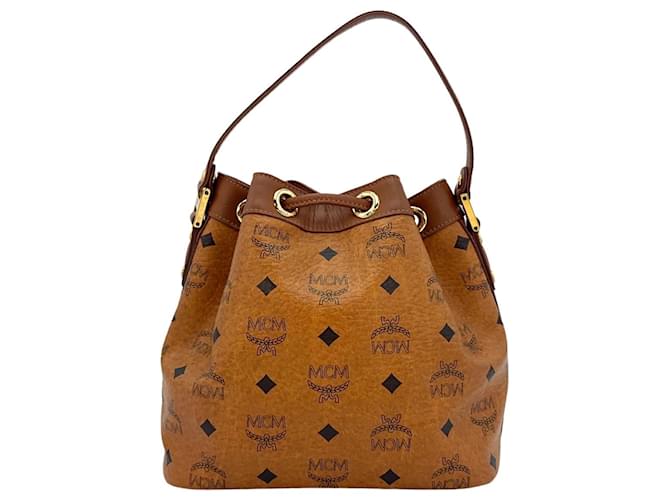 MCM Bucket Drawstring Bag Wristlet Handbag Pouch Small Cognac  ref.1318583