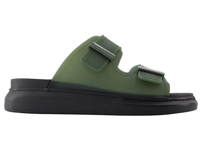 Rubber Sandals - Alexander McQueen - Calfskin - Khaki Green Leather Pony-style calfskin  ref.1318597