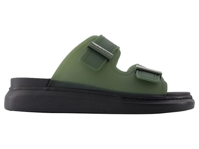 Rubber Sandals - Alexander McQueen - Calfskin - Khaki Green Leather Pony-style calfskin  ref.1318628