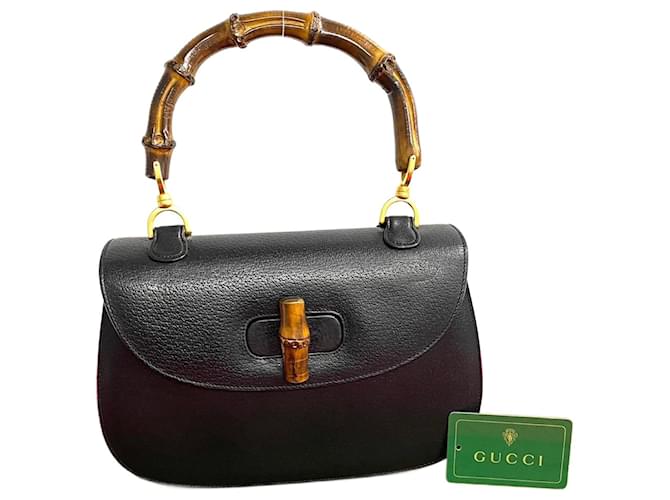 Bolsa de couro Gucci com aba de bambu e alça superior em excelente estado  ref.1318691
