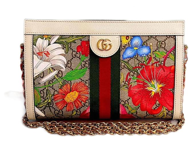 Gucci GG Supreme Flora Ophidia Chain Shoulder Bag  Canvas Shoulder Bag in Great Condition Cloth  ref.1318697