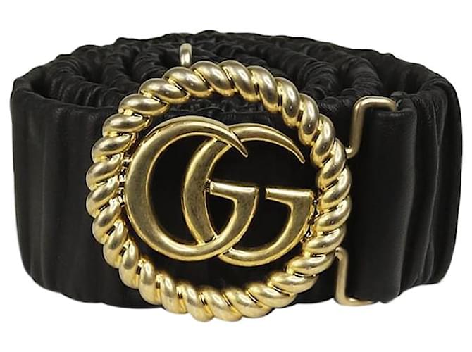 Gucci Cinto preto com emblema GG franzido Couro  ref.1318745