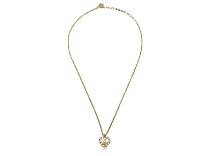 Christian Dior Gold Metal Dior Oval Logo Rhinestones Necklace Golden  ref.1318753