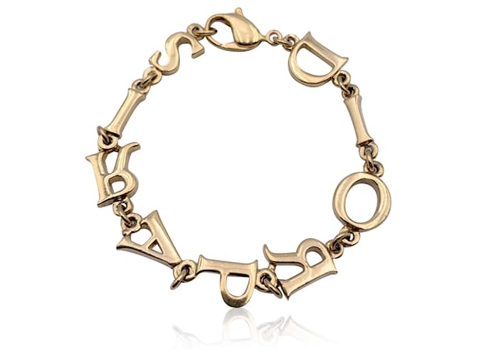 Christian Dior Vintage Gold Spell Out Dior Paris Letter Bracelet Golden Metal  ref.1318757