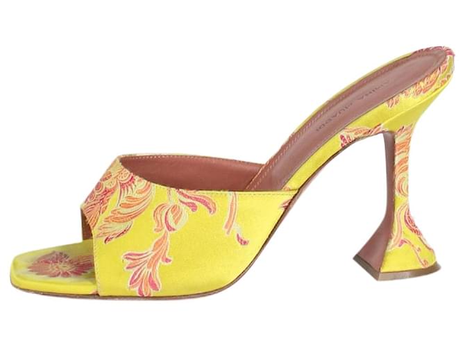 Amina Muaddi Sandales à talons jaunes à motifs floraux - taille EU 40 Cuir  ref.1318783