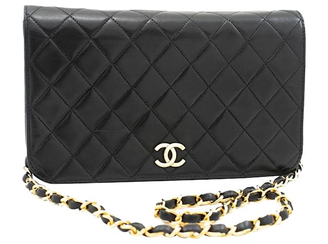 Chanel BLACK VINTAGE 1997-1999 sac porté épaule à chaîne à rabat intégral Cuir Noir  ref.1318803