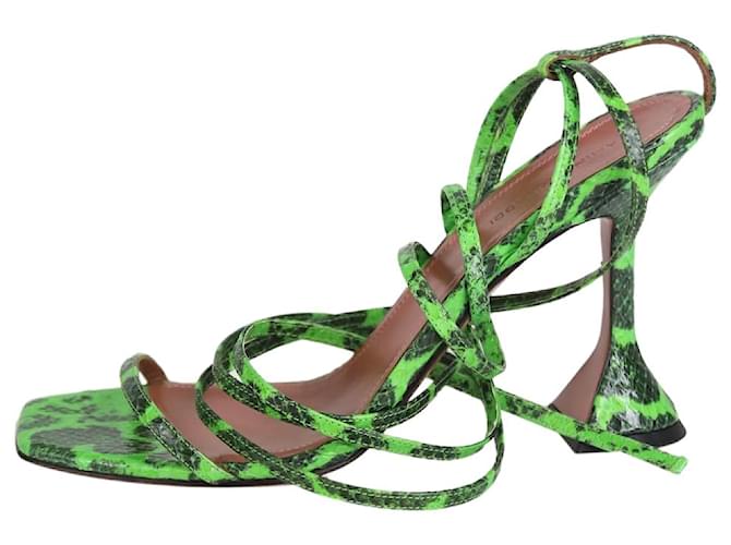 Amina Muaddi Talons sandales à lanières en peau de serpent vert vif - taille EU 39 Cuir  ref.1318805