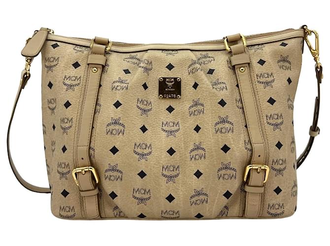 MCM Visetos shoulder bag ivory bag logo print medium handbag  ref.1318808