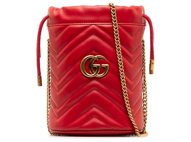 Gucci Red Mini GG Marmont Matelasse Bucket Bag Leather Pony-style calfskin  ref.1318817
