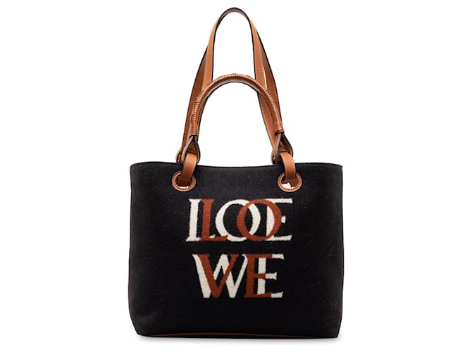 LOEWE Blue Small Love Anagram Wool Tote Navy blue Leather Pony-style calfskin Cloth  ref.1318820