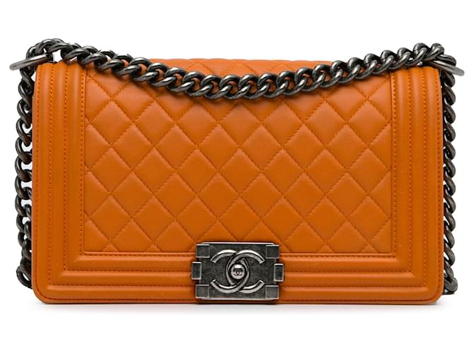 Chanel Orange Medium Lambskin Boy Flap Leather  ref.1318822