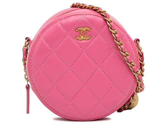 Bandolera Chanel redonda de piel de cordero acolchada rosa como tierra Cuero  ref.1318824