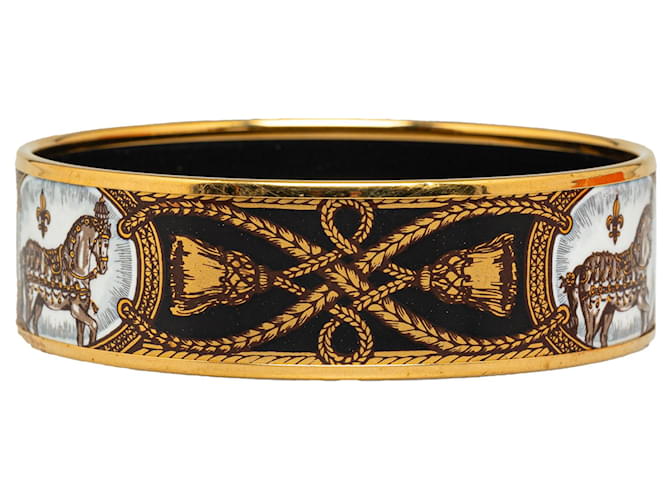 Hermès Hermes Pulseira Esmaltada Dourada Larga Dourado Metal Banhado a ouro  ref.1318866