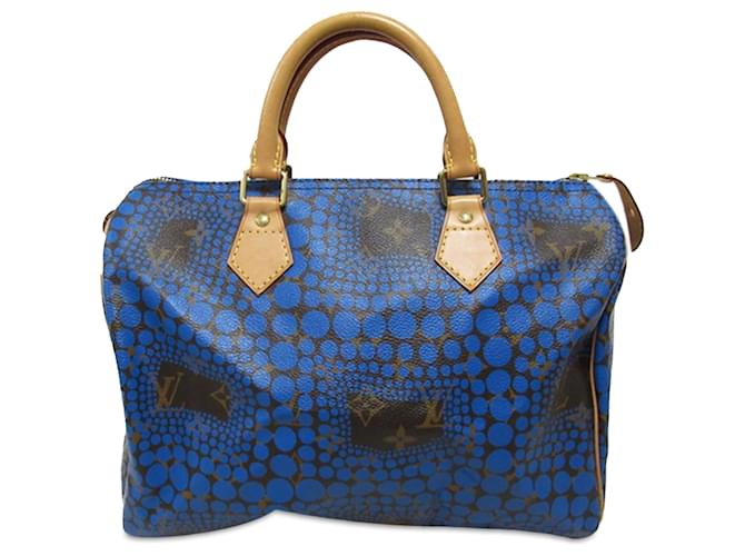 Louis Vuitton Blue x Yayoi Kusama Monogram Town Speedy 30 Brown Leather Cloth  ref.1318867