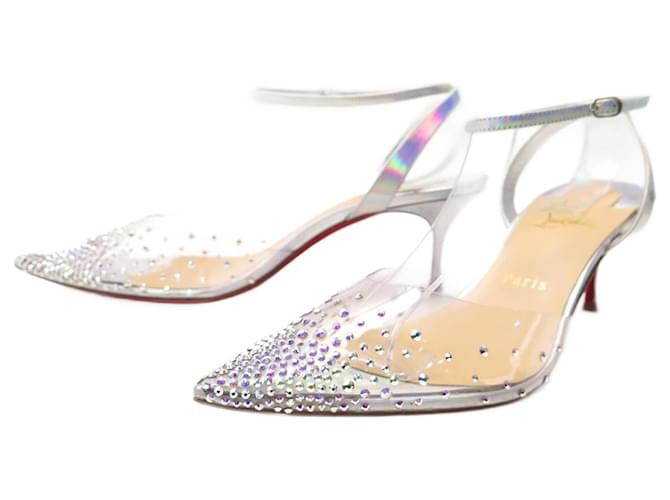 NEW CHRISTIAN LOUBOUTIN SPIKAQUEEN SHOES 55 40 SILVER LEATHER PUMPS Silvery  ref.1318894