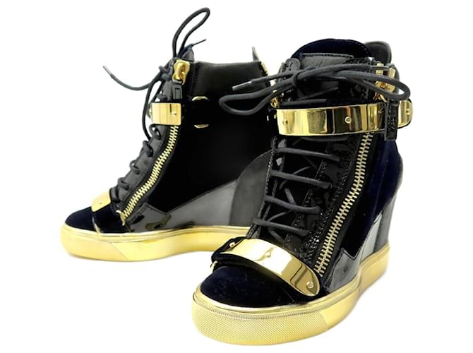NEW GIUSEPPE ZANOTTI COBY WEDGE SHOES 35 wedge heeled sneakers Black Velvet  ref.1318900