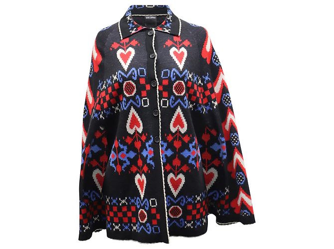 Anna Sui Patterned Cape in Black Wool