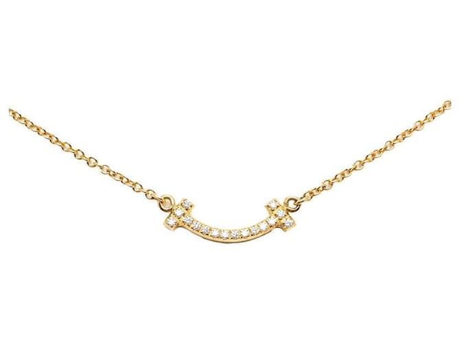 Tiffany & Co 18k-Gold-Diamant-T-Smile-Anhänger-Halskette Metall  ref.1318949