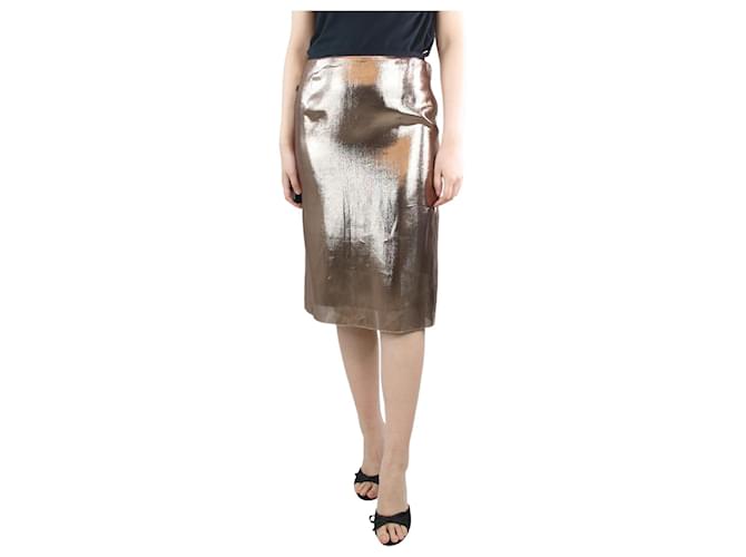 Lanvin Gold metallic silk-blend midi skirt - size UK 10 Golden  ref.1318967