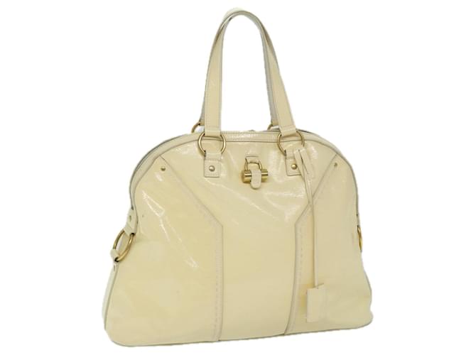 SAINT LAURENT Hand Bag Enamel Cream Auth bs12843  ref.1319023