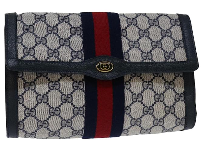 GUCCI GG Supreme Sherry Line Clutch Bag PVC Navy Red 89 01 006 auth 68981 Navy blue  ref.1319058