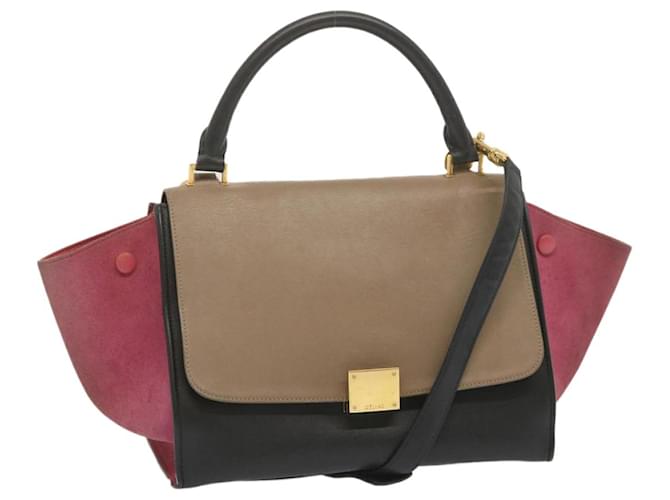 Céline CELINE Trapeze Hand Bag Leather 2way Beige Pink Auth 69339  ref.1319066