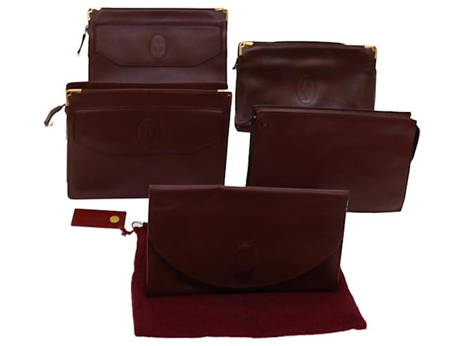CARTIER Clutch Bag Leather 5Set Bordeaux Auth ki4240  ref.1319070