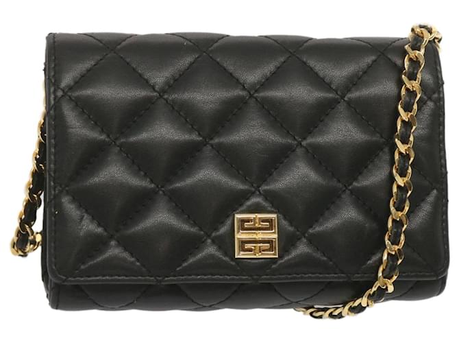 GIVENCHY Quilted Chain Shoulder Bag Leather Black Auth am5981  ref.1319071