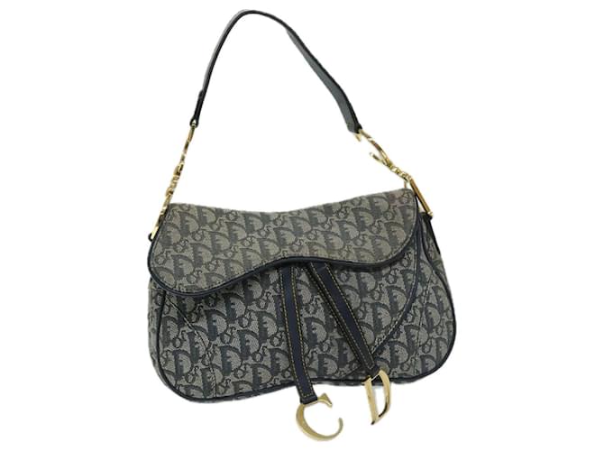 Christian Dior Trotter Canvas Saddle bag Hand Bag Navy Auth bs13140 Navy blue Cloth  ref.1319075