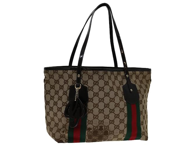 GUCCI GG Canvas Web Sherry Line Tote Bag Beige Rouge Vert 211971 auth 69638  ref.1319078
