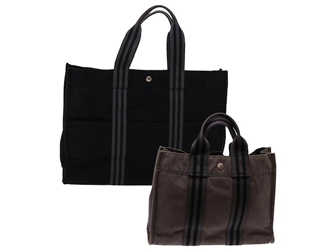 Hermès HERMES Fourre Tout Hand Bag Canvas 2Set Black Gray Auth bs12725 Grey Cloth  ref.1319084